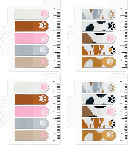 NEWEST 400 pestañas adhesivas de patas de gato, bonitos marcadores de página, pestañas adhesivas translúcidas de índice con regla, pestañas de