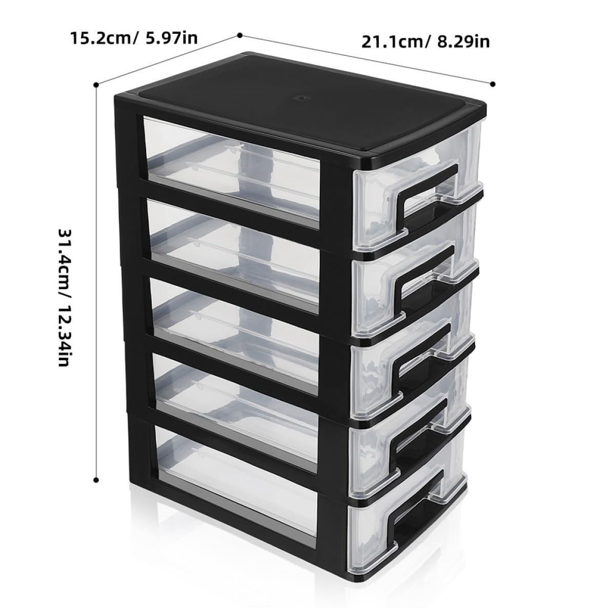 BESPORTBLE Cassettiera in Plastica Trasparente 5 Livelli 2 Pezzi, Cassetti Portaoggetti da Scrivania Multiuso per Ufficio, Organizer per Trucco e Bagno Ampia Capacità Salvaspazio