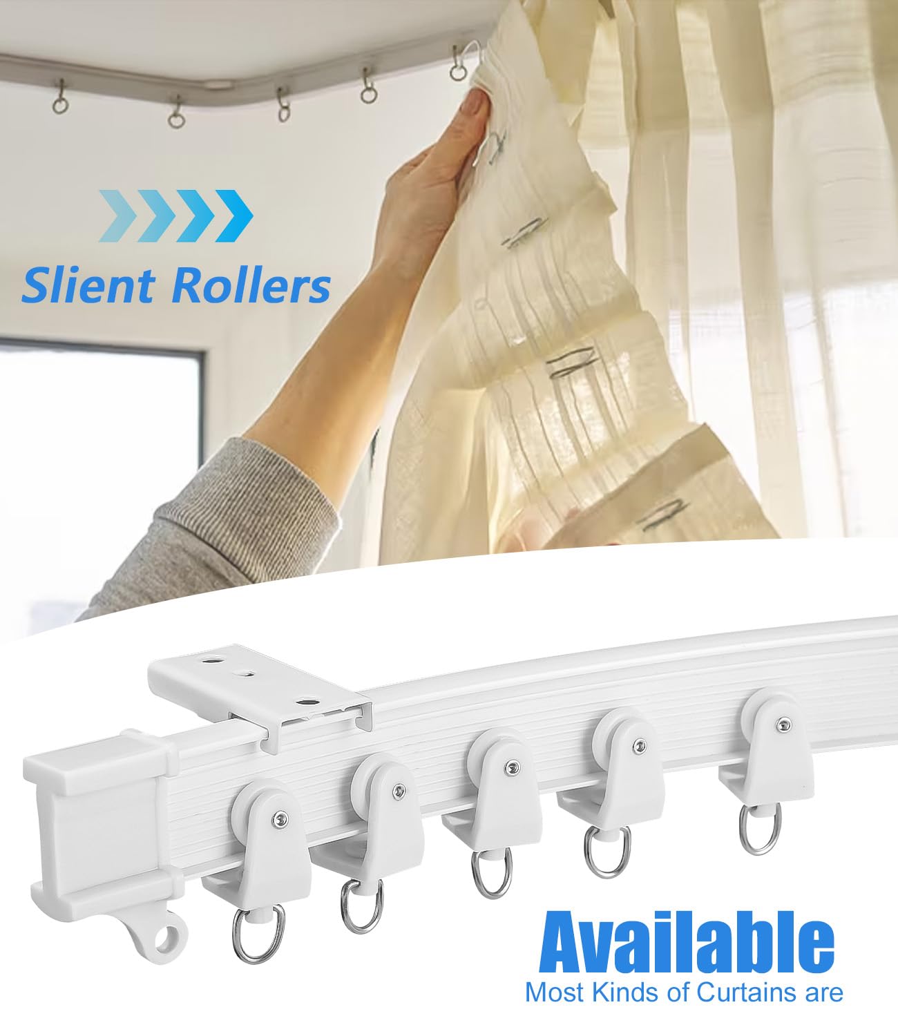 Flessibile Binario per Tende da Soffitto 5 Metri, Binario tenda curva con rulli silenziosi per Divisore per Stanze, camper, tende da doccia, camere da letto e finestre, ecc