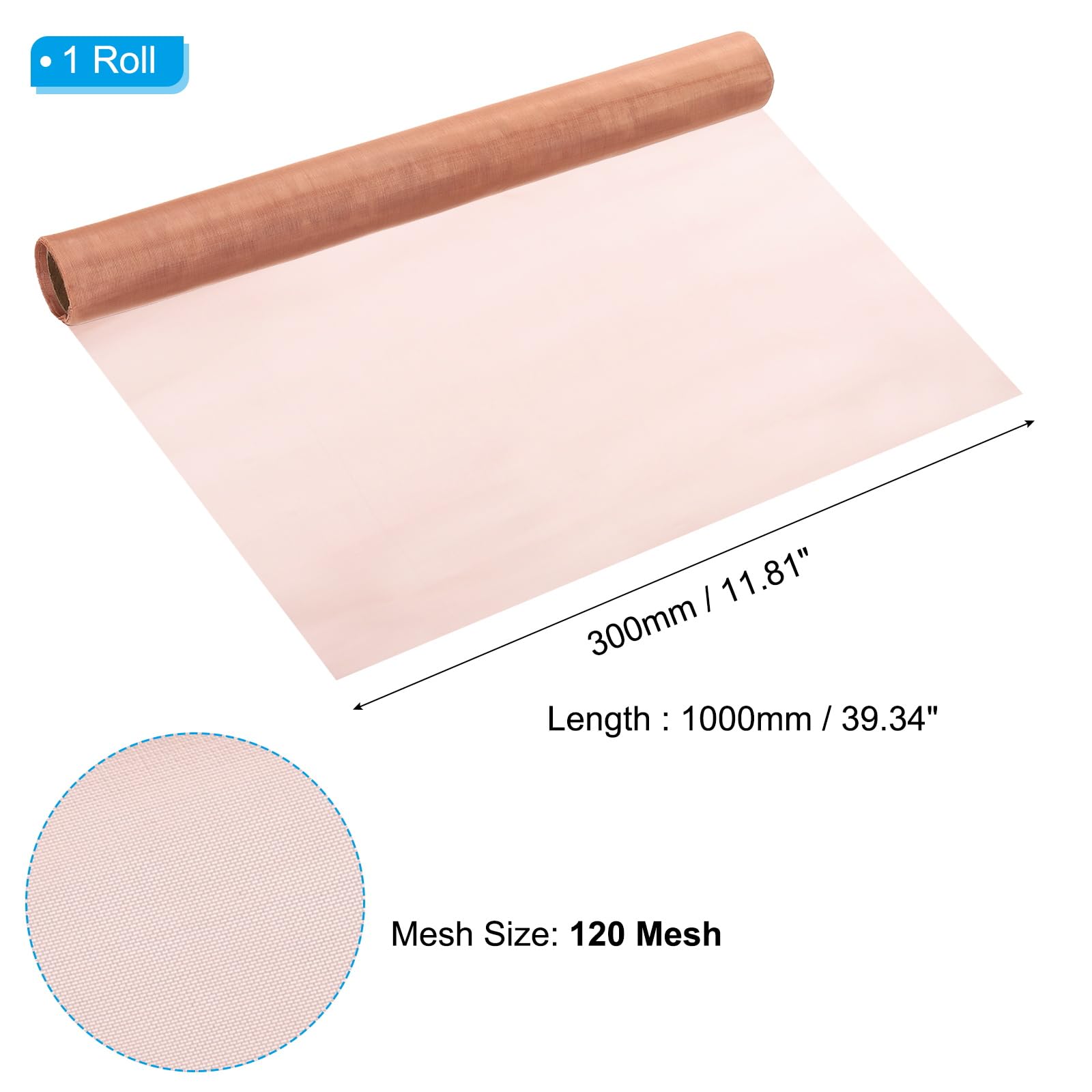 PATIKIL 39,4x11,9" Messinggewebter Drahtgeflechterollen, 1 Rolle 120 Mesh Filter Grobes Dichtes Gaze-Metallgitter für Filtergitter Fenstersicherheitslüftungsabdeckung, Lila