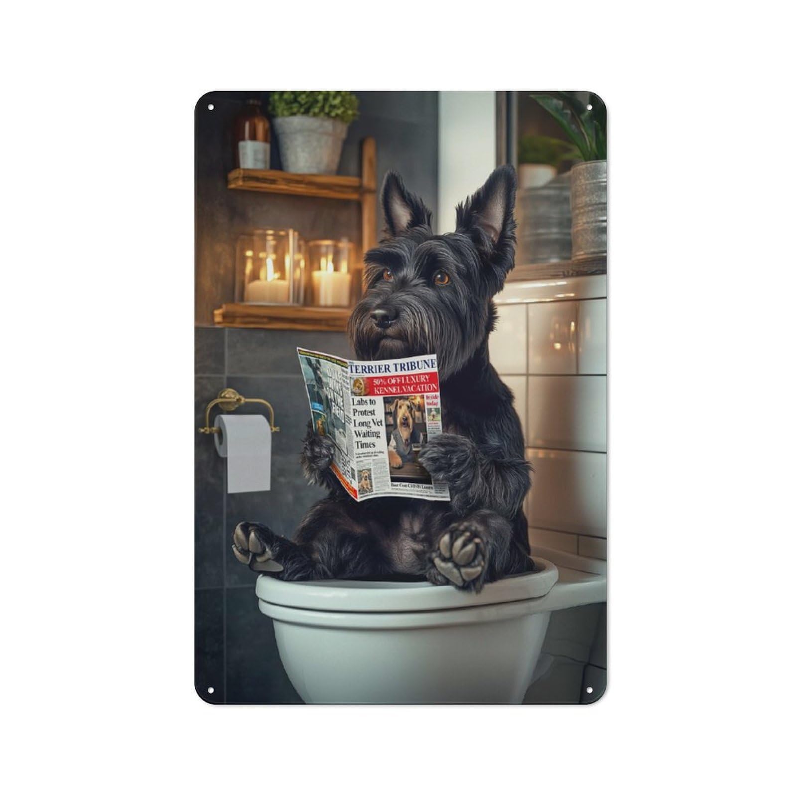 Junmoney Scottish Terrier On The Toilet Vintage Tin Sign 30X20cm With For Studio Or Craft Room, For Garage, Workshop And Man Cave Decoration