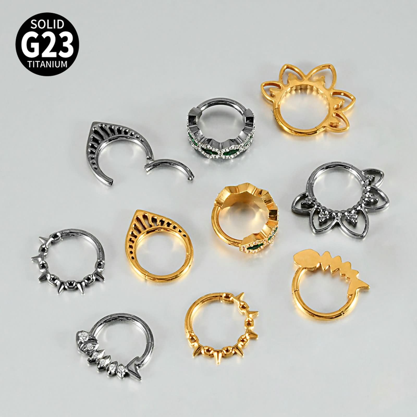 2 Stück Nasenflügelring 16G G23 Titan 1,2x8mm, Hoop mit Blumenrändern, Gold Nasenpiercing Damen