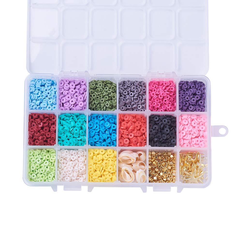 Perles De Rocailles Pour Bijoux Kit Perles Argile Polymère - 18 Couleurs Avec Pendentifs Marins Et Fil Élastique Perle Pour Bracelet