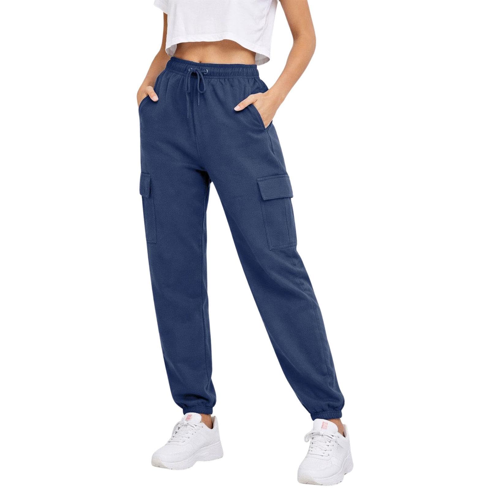 True Face Women's Navy Trousers Fleece Joggers Cargo Combat Bottoms Casual Elasticated Sweatpants With Pockets S
