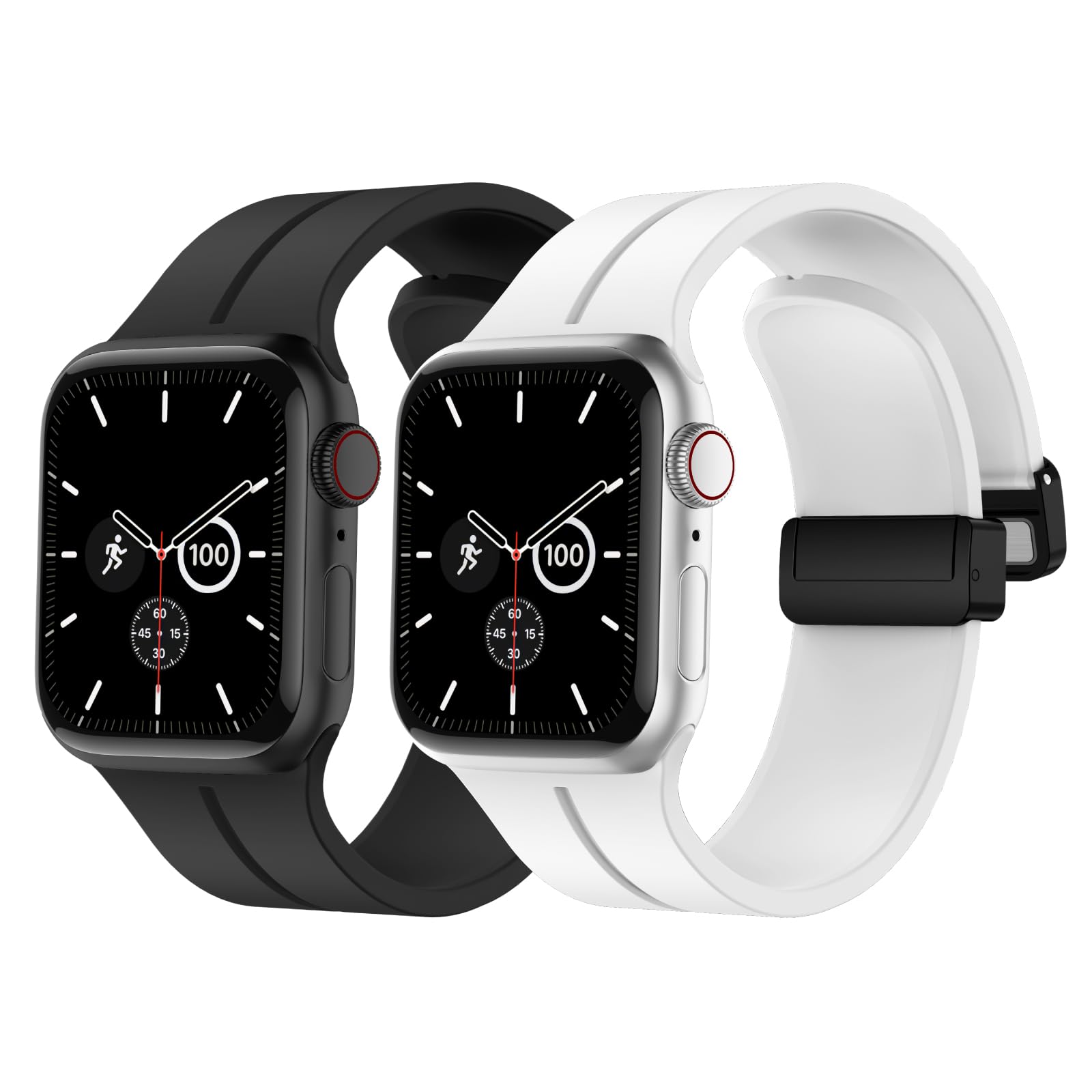 Magnetic Sport Bands for Apple Watch Ultra Band 49mm 45mm 44mm 41mm 40mm 38mm 42mm, Silicone Replacement Strap Wristband Men Women for iWatch Ultra/Ultra 2 Series 9 8 7 6 5 4 SE, 2 Pack