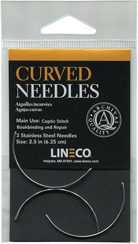 Lineco Agujas curvadas de acero inoxidable para encuadernación y reparación de libros, 2.5 pulgadas, paquete de 3 (870-892), color plateado