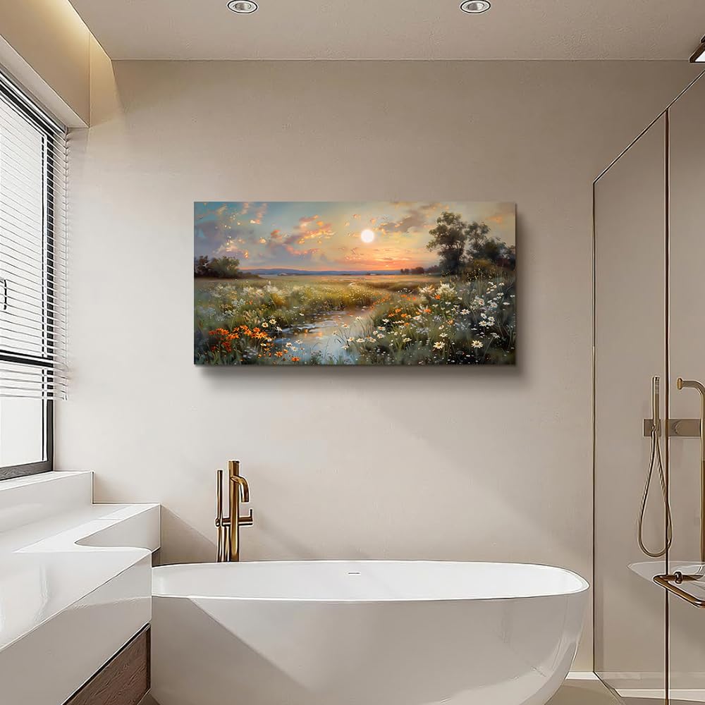 Lienzo decorativo de pared para sala de estar, decoración de pared para dormitorio, oficina, vintage, granja, flores silvestres, pinturas de pared de paisaje natural, arte estético, 5