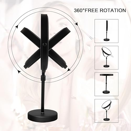 Miniatura 7 de Nicesail Espejo de maquillaje de 21 pulgadas de alto con aumento de 10X, espejo de aumento de 8 pulgadas con pedestal, altura ajustable negro (8