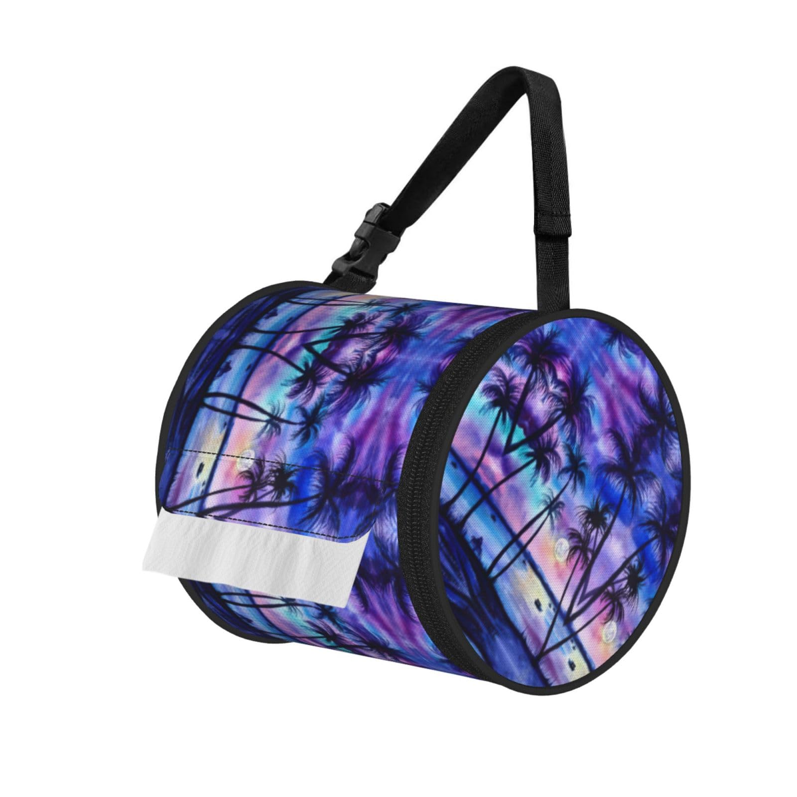 Palm Tree Pattern Printed Hanging Tissue Organizer, Smooth Zipper Oxford Cloth Roll Holder for RV Bathroom Desk