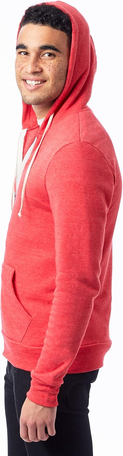 Alternative Men's Zip-Up Hoodie, Plain Eco-Fleece Vintage Rocky Hooded Zip Sweatshirt X-Small Eco True Red
