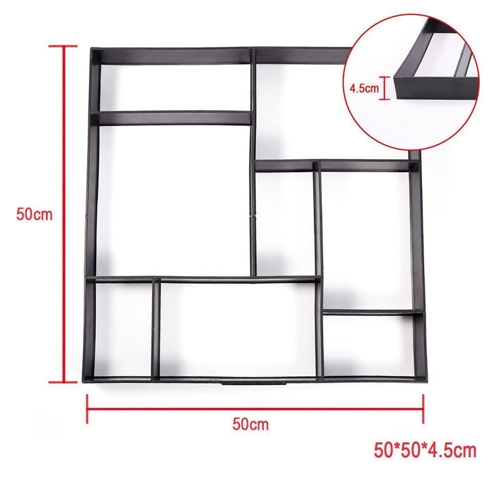Greensen Moule de Béton DIY Chemin de Pierre Moules, Ciment Moule Moule à Pavé Béton Pavage en Plastique Réutilisable pour Sols de Jardin Patio Balcon Terrasse Allée 50 x 50 x 4.5 Cm Noir