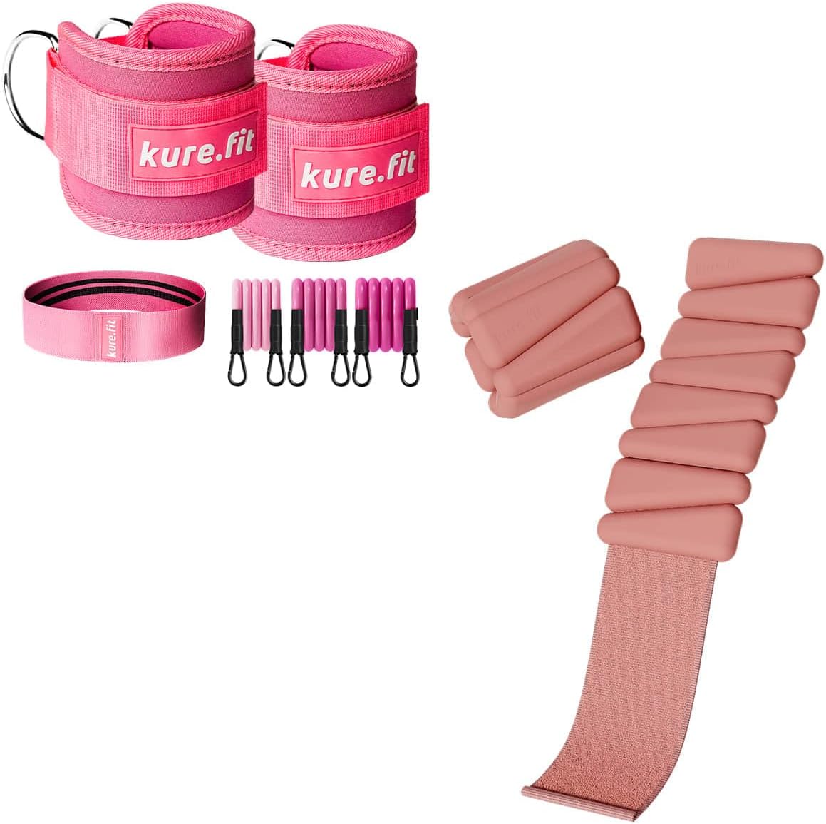 Wrist & Ankle Weights (Peach) + Ankle Resistance Bands Cuffs (Pink) Bundle