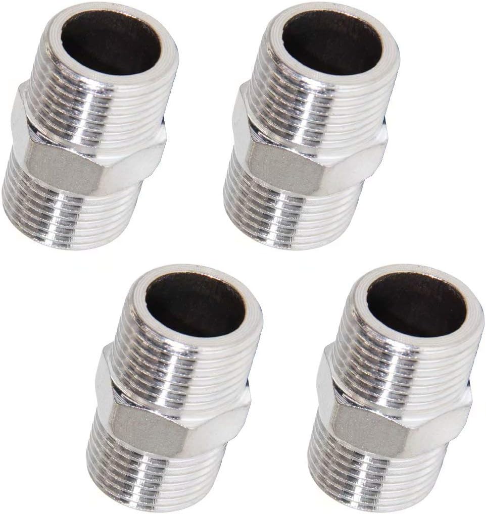 Horiznext npt 1/2 stainless steel hex pipe fitting, 3/4 inch O.D. male thread cast adapter connects gas hose air line pvc water pipe, for valve shower faucet tube coupler extension.(4 pcs)