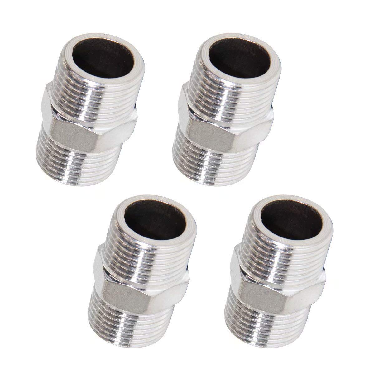 Horiznext npt 1/2 stainless steel hex pipe fitting, 3/4 inch O.D. male thread cast adapter connects gas hose air line pvc water pipe, for valve shower faucet tube coupler extension.(4 pcs)