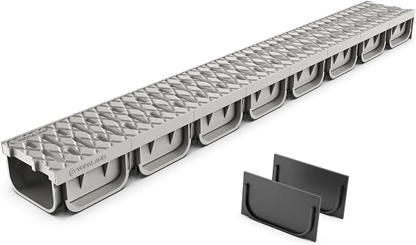 Vodaland - 4 Inch Trench Drain System with Grate - Ivory Color - Easy 2 Channel 1