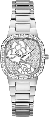GUESS Reloj para mujer de 1.260 in - Correa de tono plateado con esfera plateada, Tono plateado, Moderno