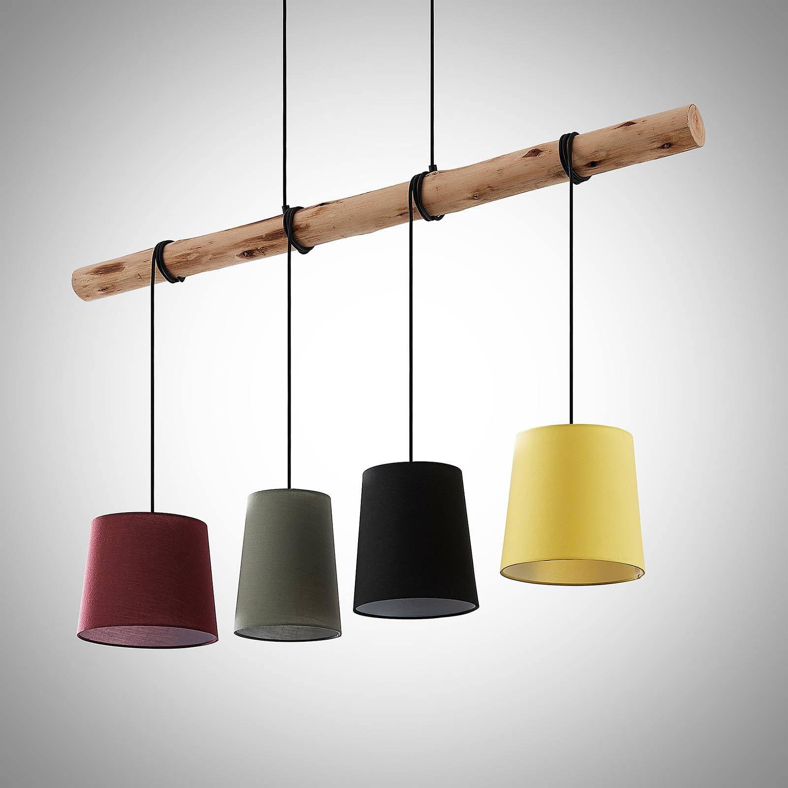 Lindby Lampada a sospensione in legno e tessuto, lampada con ramo di Lampadario Stile Rustico per Tavolo da Pranzo Isola Cucina o Taverna Camera Letto 4x E27 | E27, 4 lampadine, moderno, in legno, tessuto, per soggiorno, soggiorno, cucina, sala da pranzo