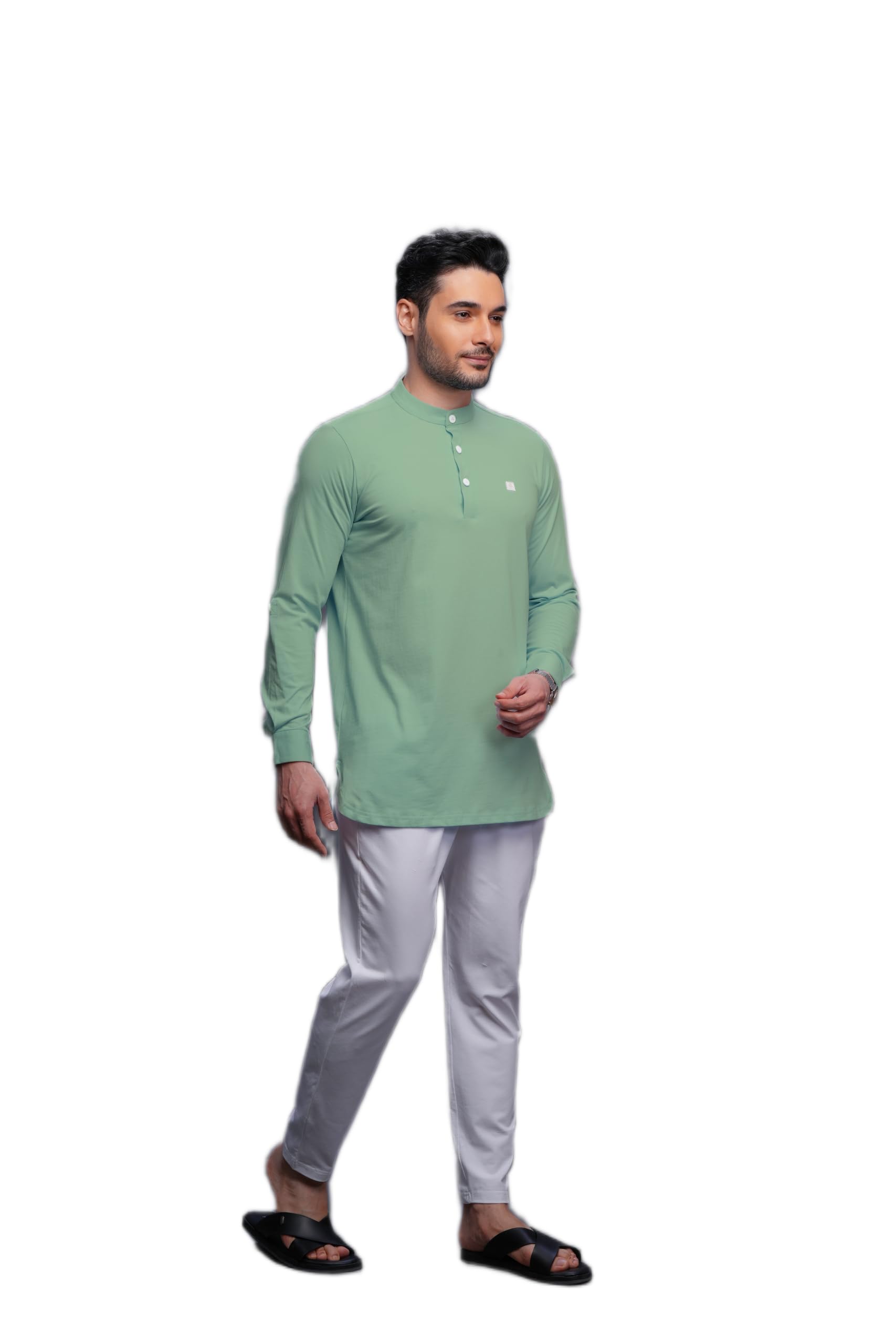 Men Kurta Pajama Set Green Cotton Elastic Knitted with Elastic Pant for Casual and Ethnic Wear-image-37