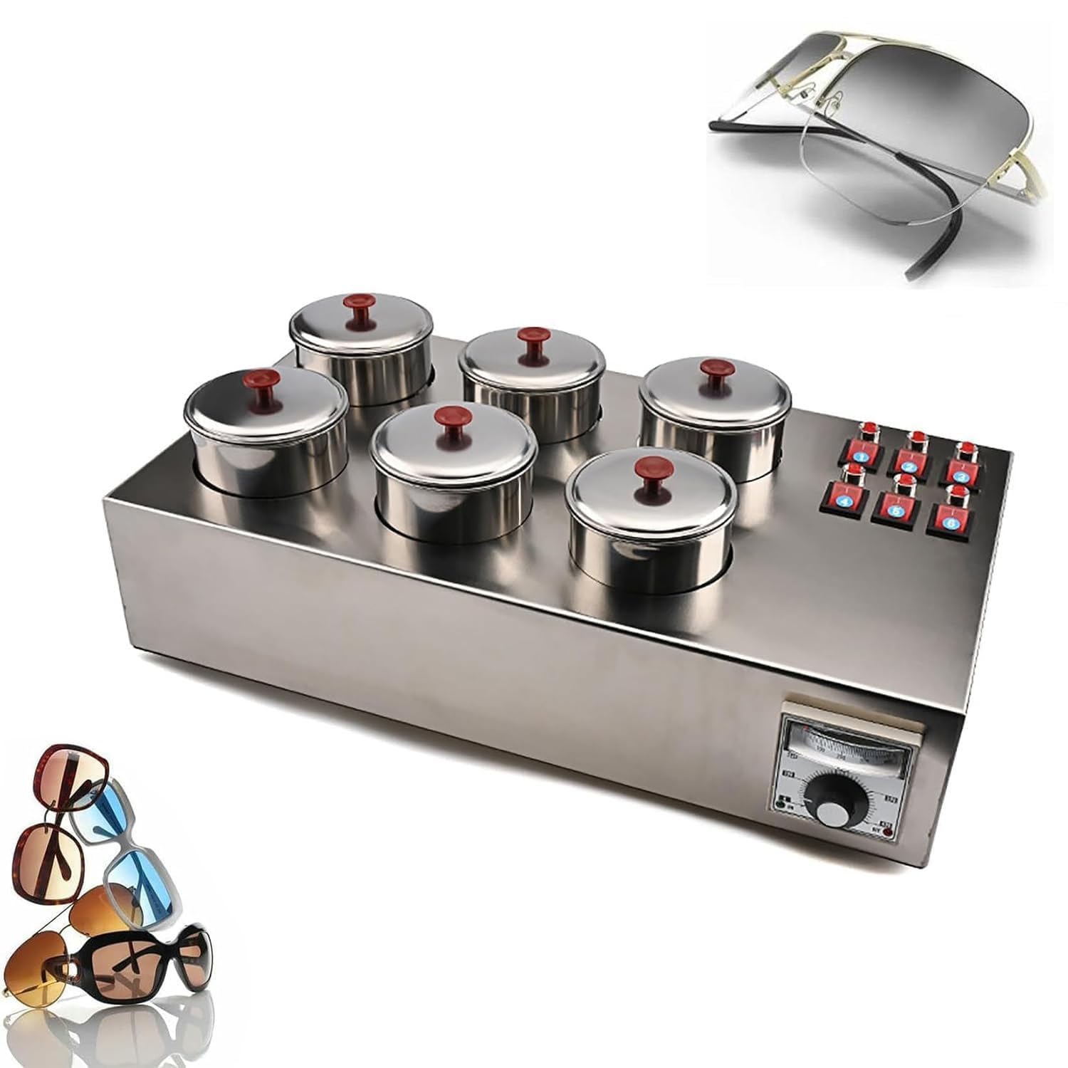 LjlXanthiper Optical Lens Dyeing Machine,Stainless Steel Tinting Equipment,Uniform Dyeing,Adjustable Temperature,Fast Heat Conduction,Independent Switch,For Optical Shops,Vision Care Centers 6cups