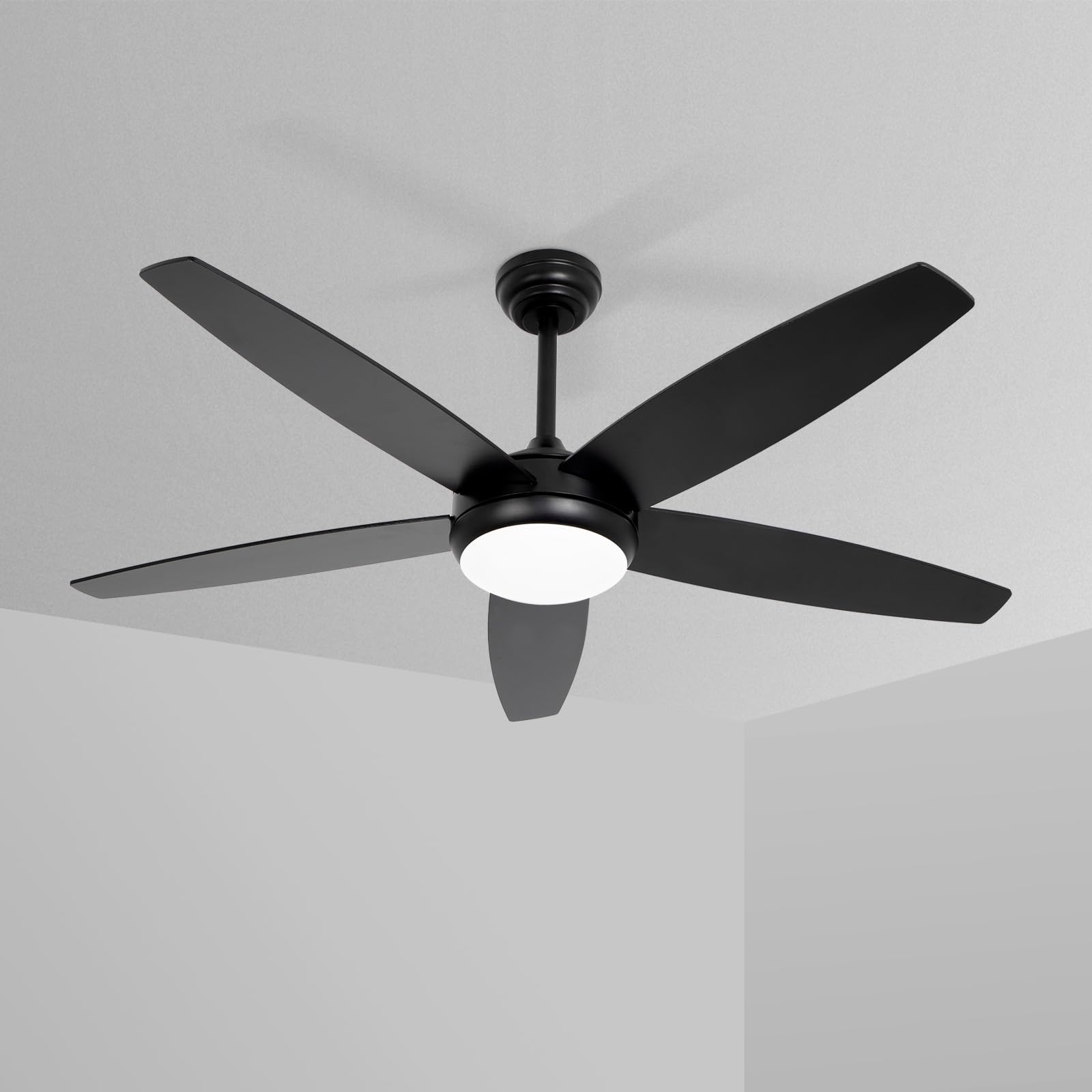 VACILL 52 inch Ceiling Fans with Lights and Remote Black,6 Speed Levels,LED Dimmable,Quiet reversible motor,5 blades modern ceiling fans Farmhouse/Bedroom/Living romm