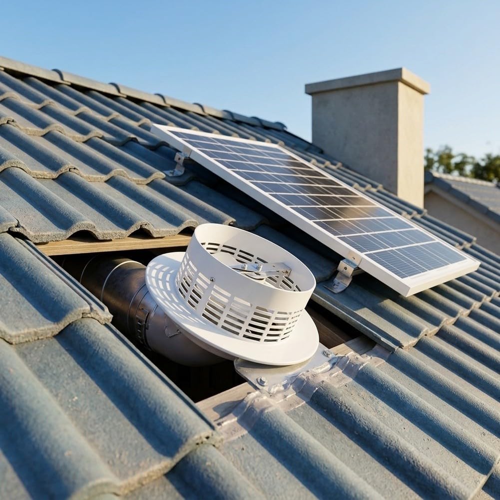 12V Solar Dachventilator 160mm Leistungsstark für Küche Bad - Wetterfest ABS Lüfter mit Panel(Fan+solar panels)