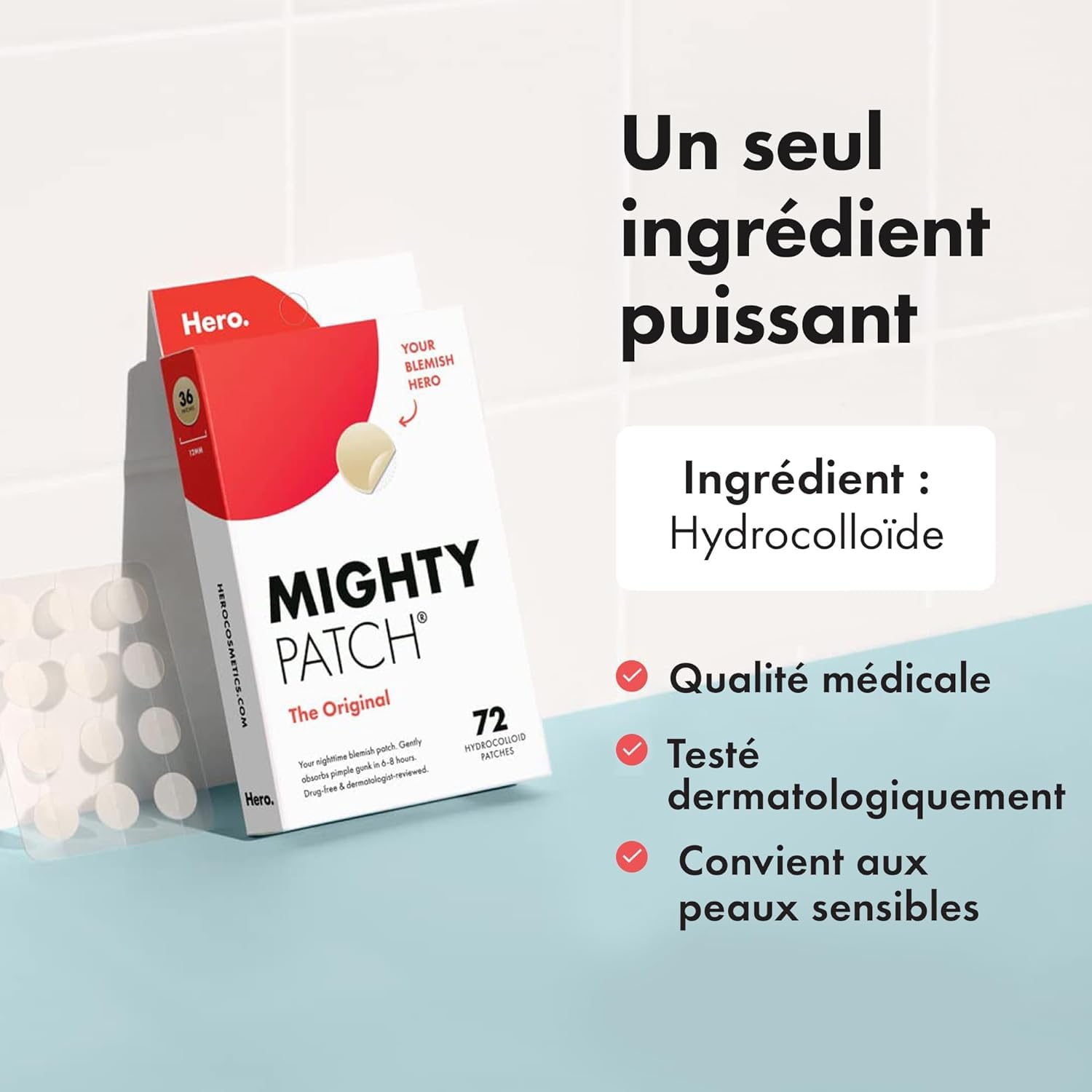Mighty Patch 82 Pickel-Patches von Hero Cosmetics (72 Original & 10 Surface), Akne-behandlung für Tag & Nacht, Kleine & XL Hydrokolloid-Pflaster zur Pickelheilung, Gesicht & Körper Anti-Akne Patches