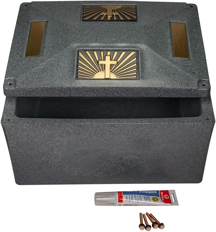 Champion XL Graystone Urn Vault - Cross & Ray, Extra Large Urn Vault for Ground Burial, Holds Variety of Cremation Urn Sizes for Human Ashes, Durable and Secure for Cemetery Burial