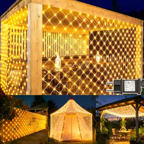 Cozymeow Filet Lumineux Extérieur 3x2M 200 LED Guirlande Lumineuse Plafond avec Prise, Minuterie, 8 Modes Filet Lumineux Noël IP65 Étanche Rideau Lumineux...