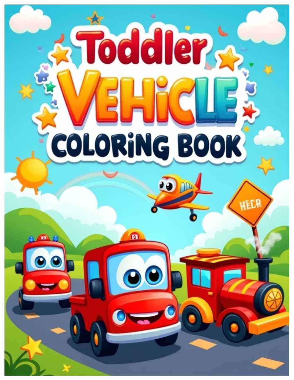 Toddler Vehicle Coloring Book: 100 BIG Pages Fun Coloring Pages of Cars, Trucks, Planes, Trains and More Things: Big, Simple, and Fun Vehicle Coloring Pages for Toddlers and Preschoolers