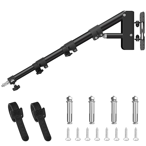 MSKIRA Ring Light Wall Mount with Triangle Base, 43.3inch/110cm Length Adjustable Support 180° Flexible Rotation, Wall Mount Boom Arm Up to 3.6ft for Photography Strobe Flash, Softbox, Salon