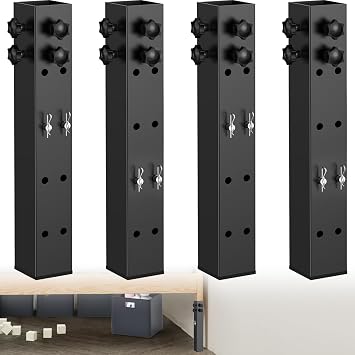 4 Pack Carbon Steel Dorm Bed Riser 2.3" Diameter Metal Bed Riser for Square Wooden Bed Frame, College Bed Riser Adjust to 3.2", 5.1", 8.1" or 11.2" Height for Bed Leg 1.5-2.3"