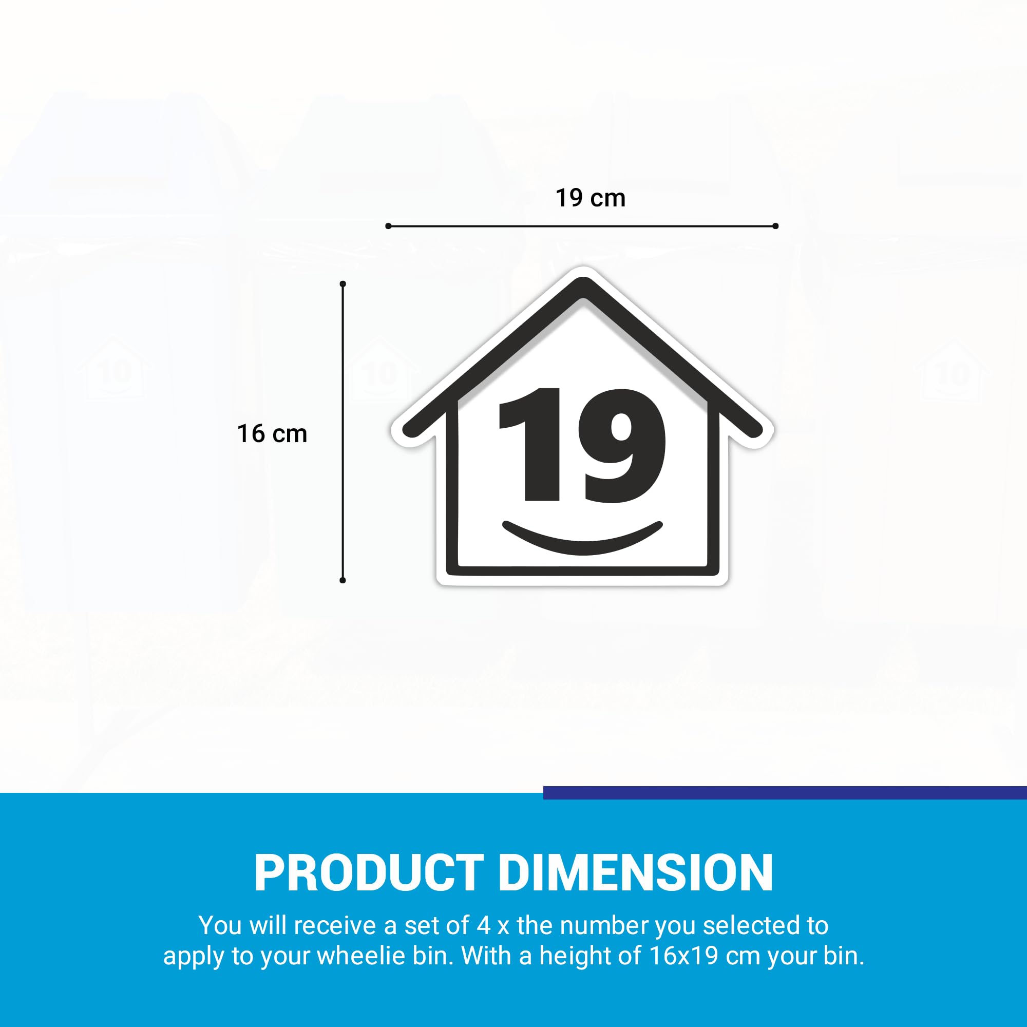 4 x Bin Numbers for Wheelie Bins, 1-99, 15cm ‘Happy House’ Design Dustbin Stickers, Easy Application Stick On Number Stickers - Weatherproof Self Adhesive Vinyl, Black (19) — view 7