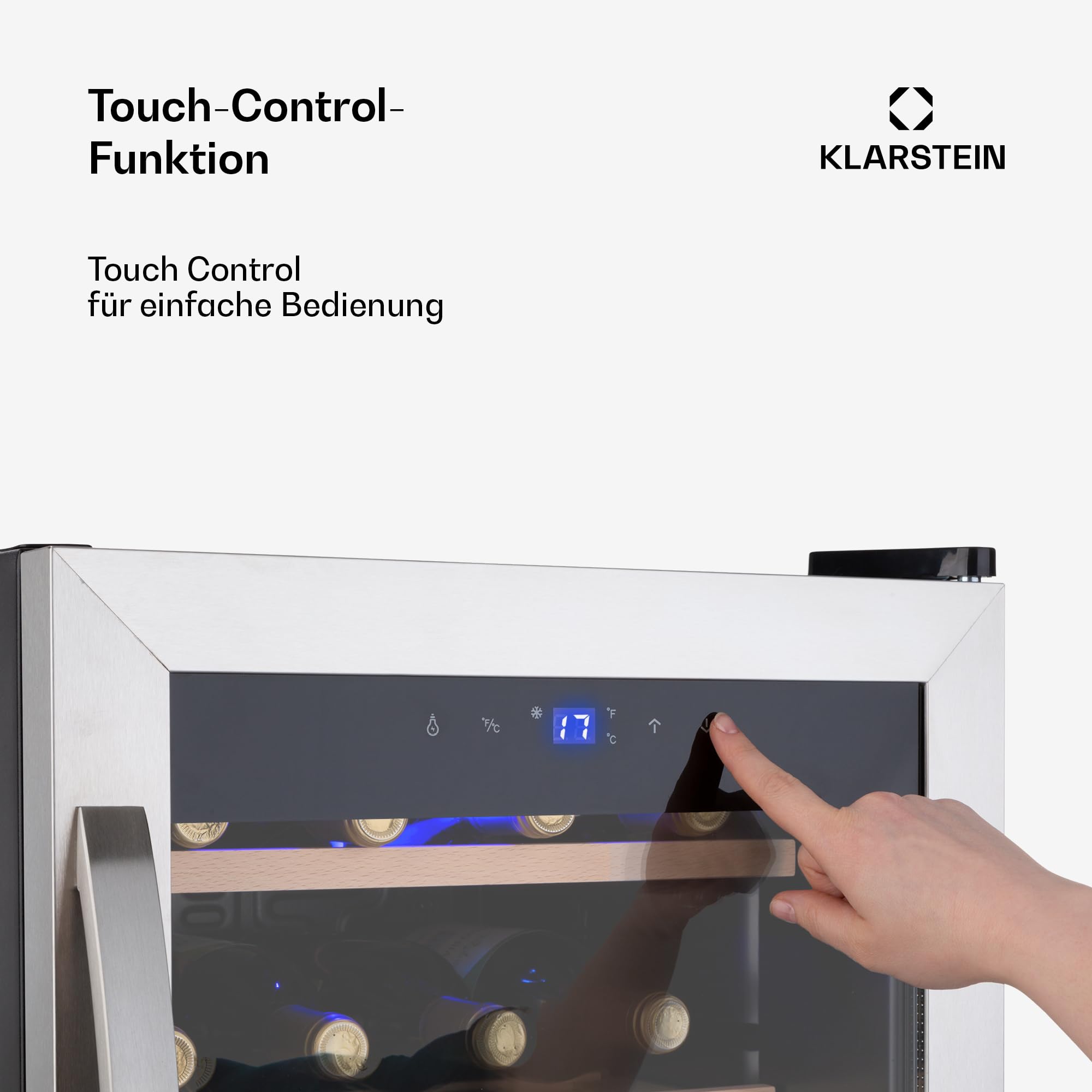 Klarstein Weinkühlschrank, Getränkekühlschrank Schmal, Kühlschrank mit Glastür, Getränkekühlschränke Freistehend, Weinkühlschrank Klein, Weinkühlschränke 1 Zone, UV-Schutz, 4-18 °C, 12 Flaschen