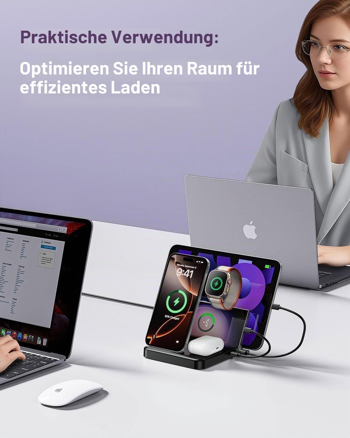 Intoval 5-in-1 Ladestation, kompatibel mit iPhones 17/17 Pro/17 Pro Max, iPad Pro/Air/Mini, Apple Watch 11/Ultra 3/Ultra 2/Ultra/10/9/8/7/6/SE, kabellose Ladestation für mehrere Geräte (G805, Schwarz)