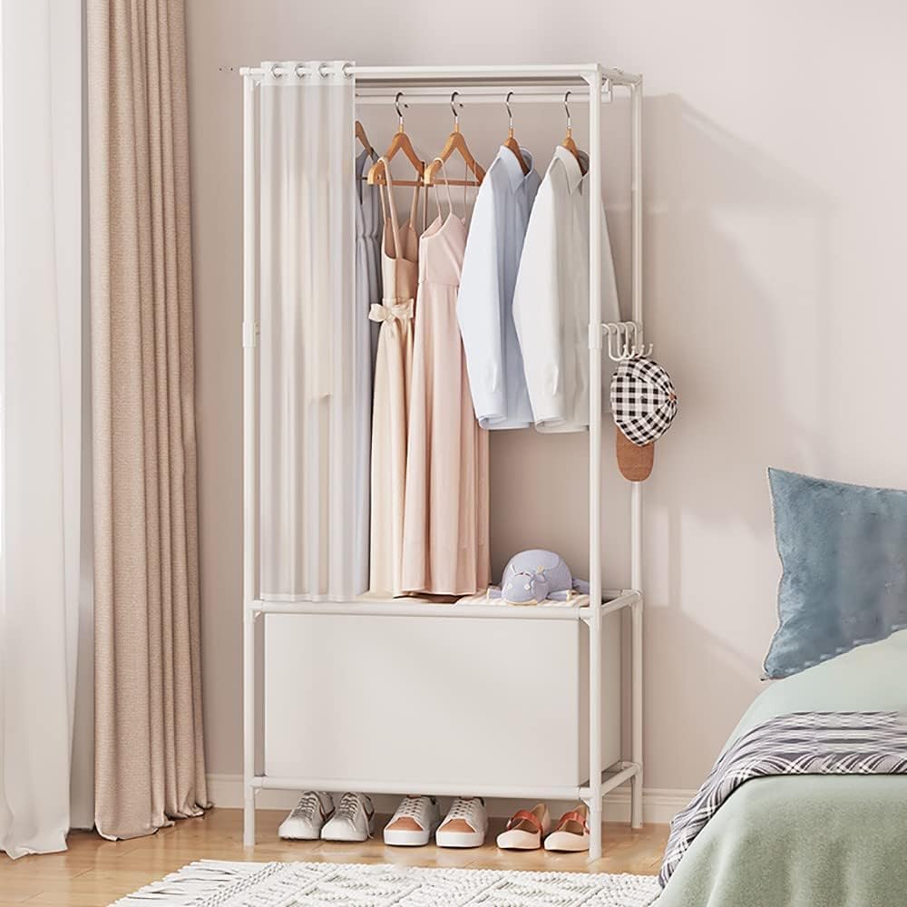 LEDIN Garment Rack Drying Rack Clothes Hanger Coat Rack Floor Hanger Storage Wardrobe Clothing Drying Racks Freestanding Hanger Storage Basket (62 * 43 * 166cm)