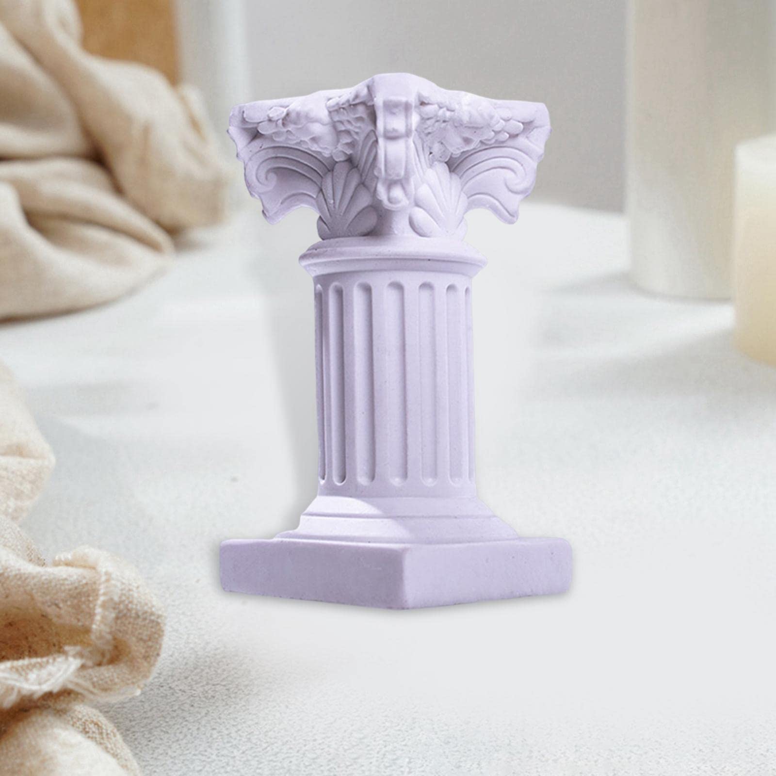 Statua in miniatura a colonna romana con piedistallo, colonna greca, per tavolo paesaggistico, bianco, 3,5 x 6,5 cm