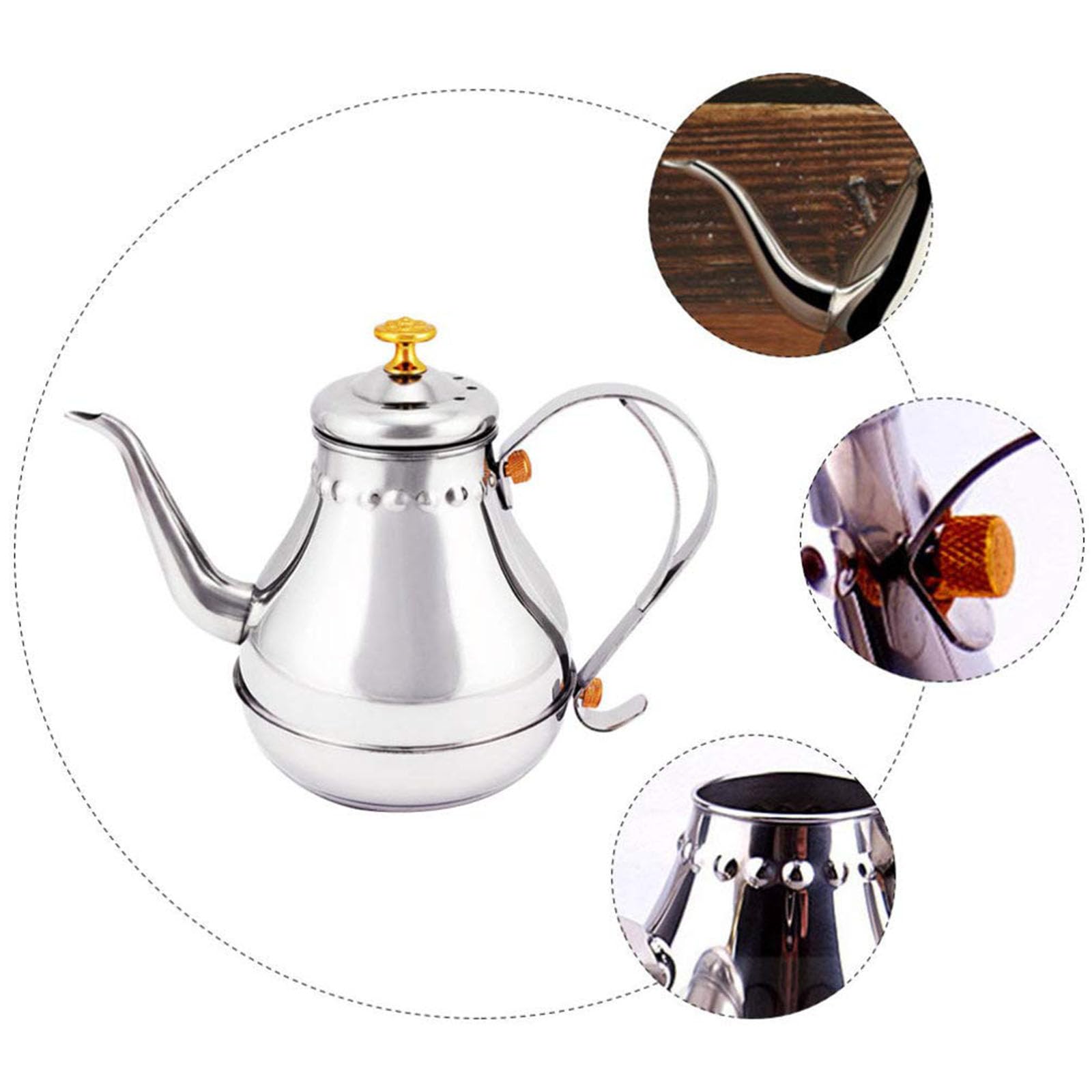 JTBDWOSK 1. 8L Tea Kettle Stainless Steel Teapot Long Swan Neck Coat Pot Over Teapot Mouth Pour Out Sieve for Stove Induction Pour,Silver - Image 5