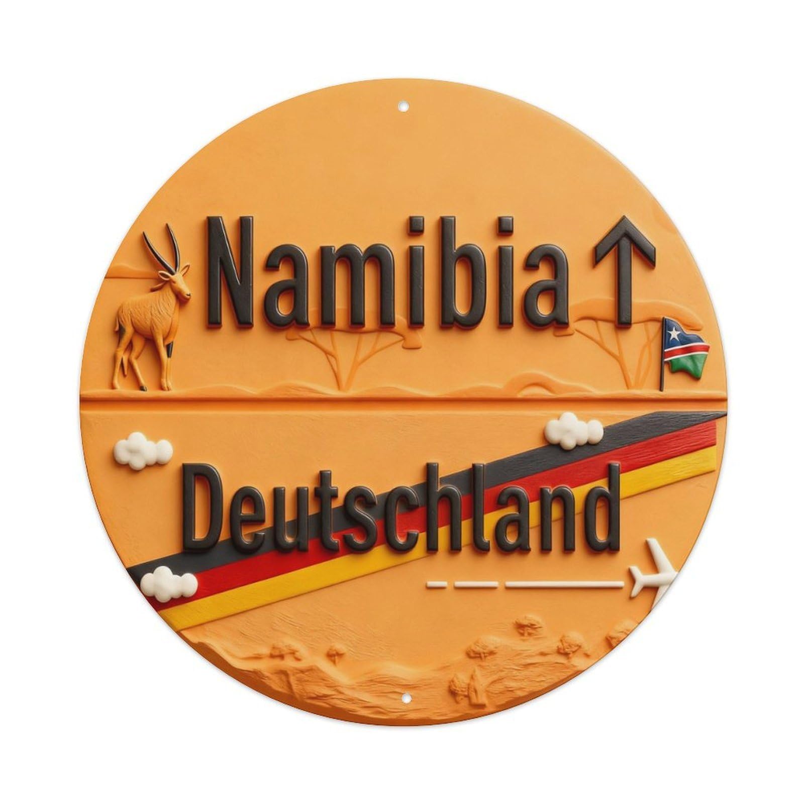 Namibia Germany Flag Animal Plane Round Metal Tin Sign Vintage Wall Decor, Bar Garage Cafe Kitchen Home Wall Art Poster 8x8inches