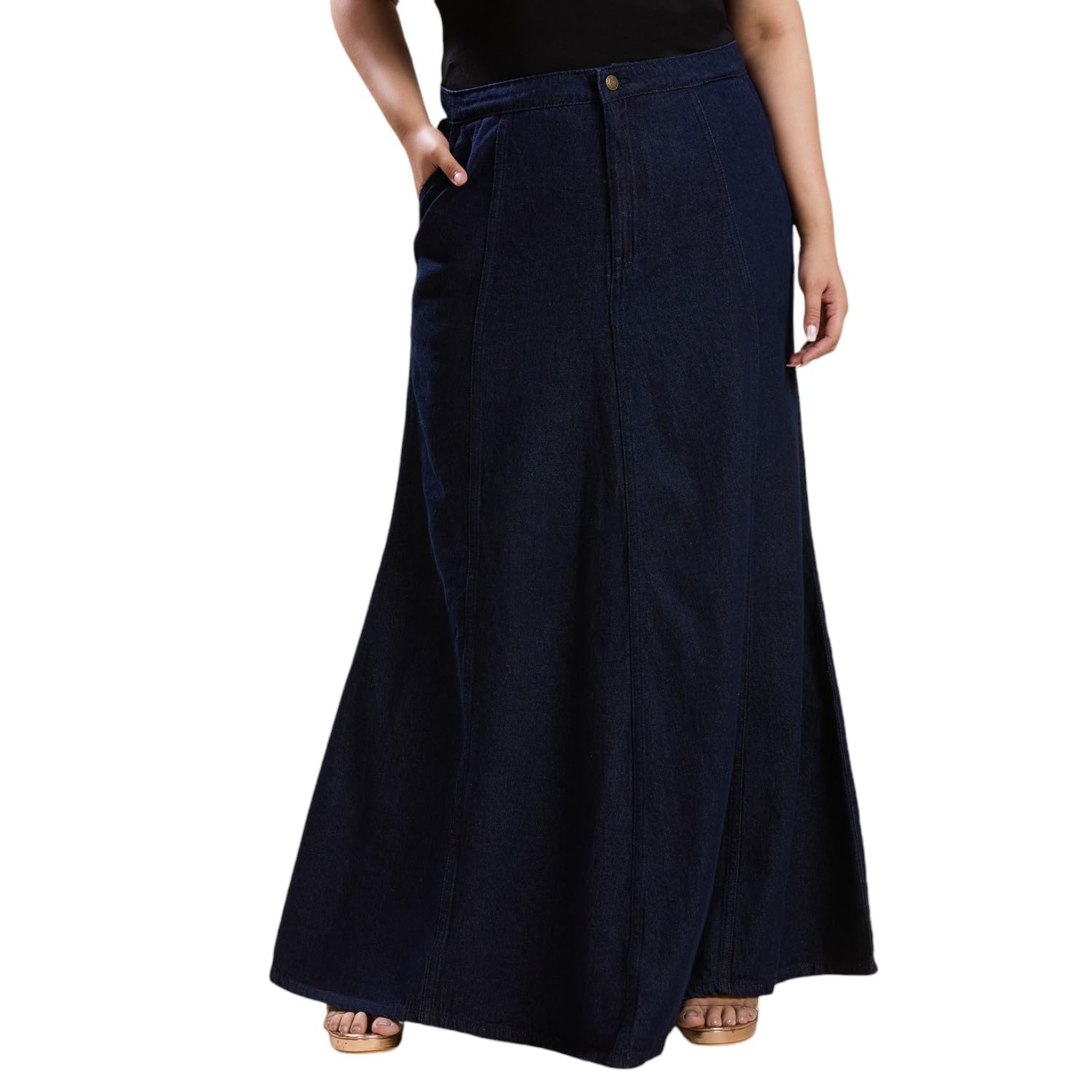turning blue Womens Mid Blue Long Hipster fit Skirt-picture-10