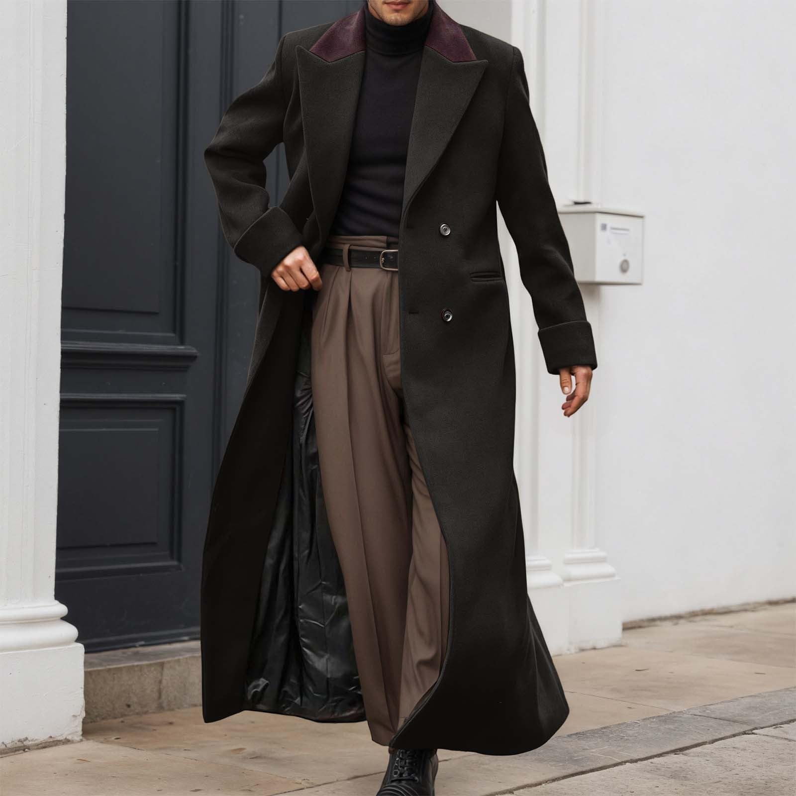 Generisch Cappotto da uomo lungo inverno cappotto di lana elegante cappotto invernale in lana tinta unita per il tempo libero autunno cappotto business cappotto uomo cappotto cappotto cappotto uomo
