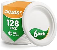 SustainableSolutions 6 Inch 128 Pack Compostable Paper Plates - Heavy Duty Sugarcane Bagasse, BPI Certified Biodegradable, Microwave Safe for Parties & Kids Meals