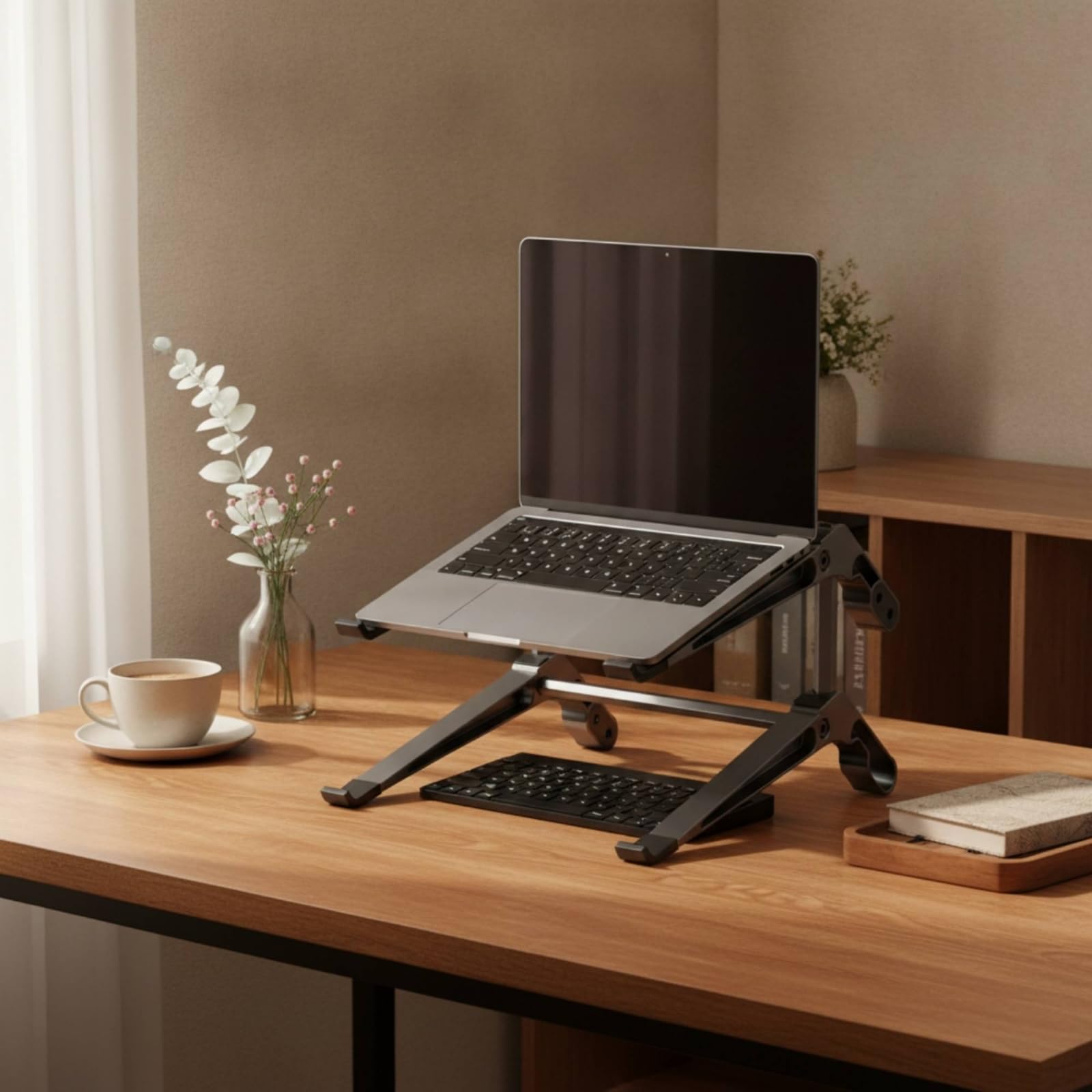 Supporto per Notebook con Hub USB Integrato Stazione di Aggancio per Portatile con Porta Video E Memoria TF Sollevatore per Computer Regolabile in Alluminio per Scrivania E Ufficio