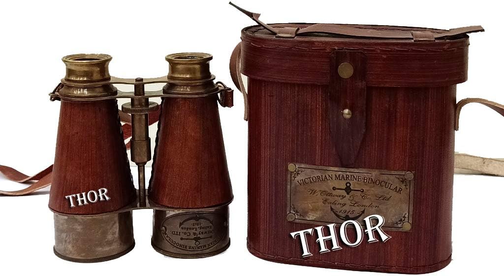 Nautical Brass Finish Binocular Spy Glass Leather Box Gift Decor 6" Rustic Vintage Home Decor Gifts