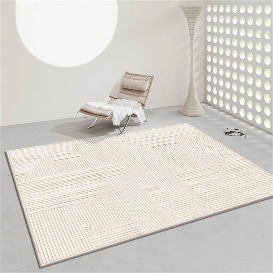 Tapis de chambre moderne à motif rayé crème grand format 200x250