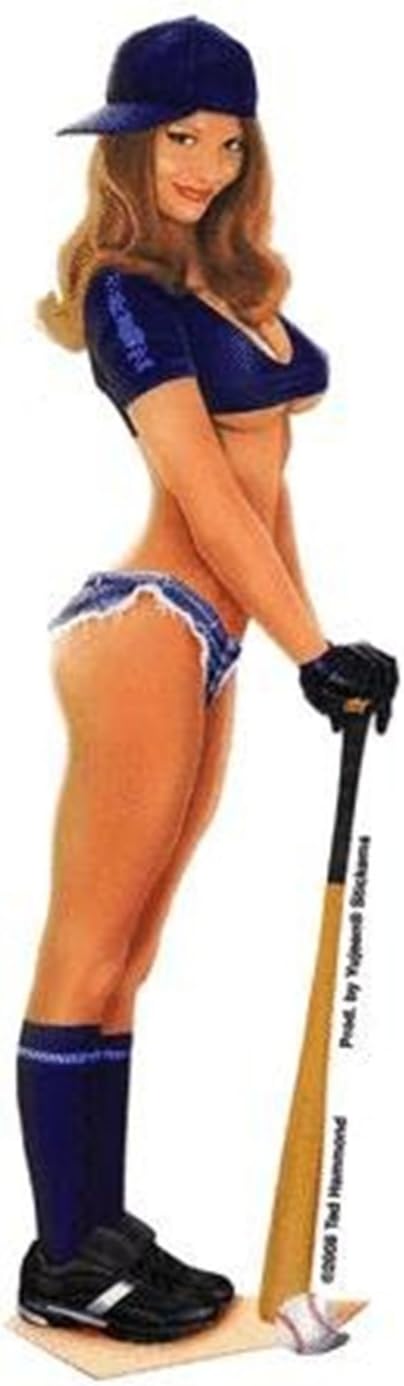 Ted Hammond - Skimpy Baseball Girl Pinup PIN-UP Sticker - 2" x 6.75" - Weather Resistant, Long Lasting for Any Surface