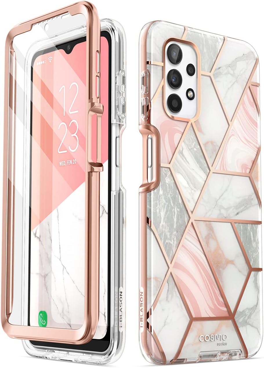 i-Blason Cosmo Series Case for Samsung Galaxy A32 5G, Slim Full-Body Stylish Protective Case with Built-in Screen Protector (Marble)