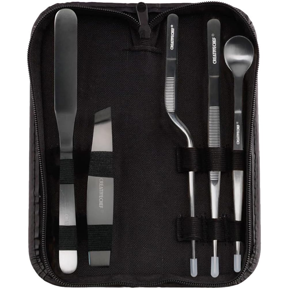 CREATIVECHEF Set di 5 pinze da cucina, utensili per placcatura, kit culinario, pinze di precisione, kit di placcatura speciale per decorare il cibo, robustezza, acciaio inossidabile, segreto da cucina