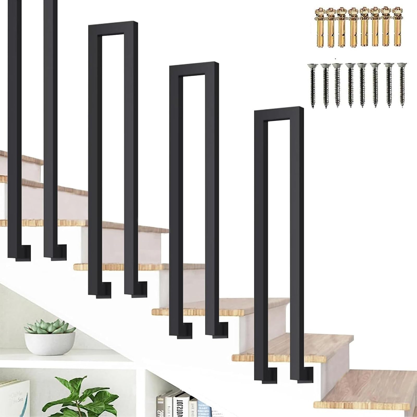 Zyntho Black Hand Rail For Indoor Outdoor Steps, U-Shaped Stair Handrail, 35-100Cm Stair Railing Indoor, For Home Villa Entrance Indoor Outdoor Anti-Skid Railing, With Installation Kit(70Cm/2.2Ft)