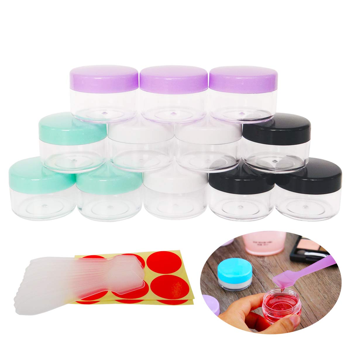 Wopanxye 12pcs 15ml Small Sample Jars, 15 Gram Empty Cosmetic Container, Travel Plastic Round Pot With Screw Cap Lid