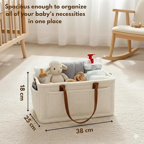 Miniatura 8 de Organizador de pañales para bebé con asa, cesta de almacenamiento grande para guardería con correa para el hombro y apto para cochecitos